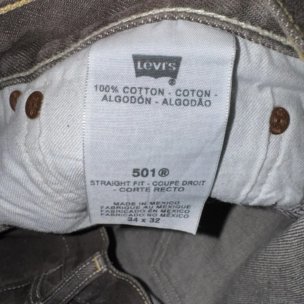Levis 501xx Jeans Men 34x32 Brown 100% Cotton Straight Leg Button Fly